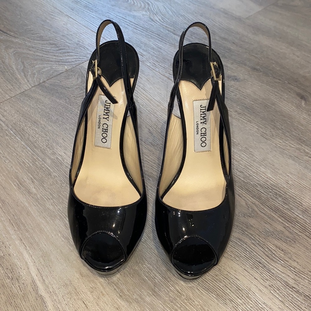 Jimmy Choo Black Peep Toe Sling Back Heels
